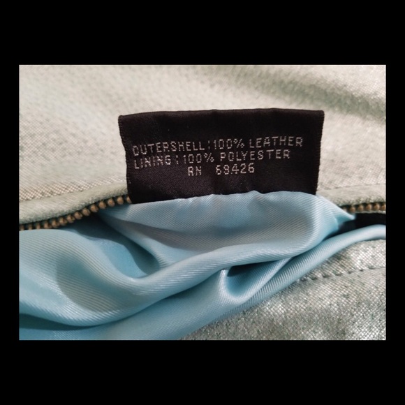 Vintage 90s AQUA Blue Glittery Metallic Leather Bomber Jacket NOS - Picture 7 of 9